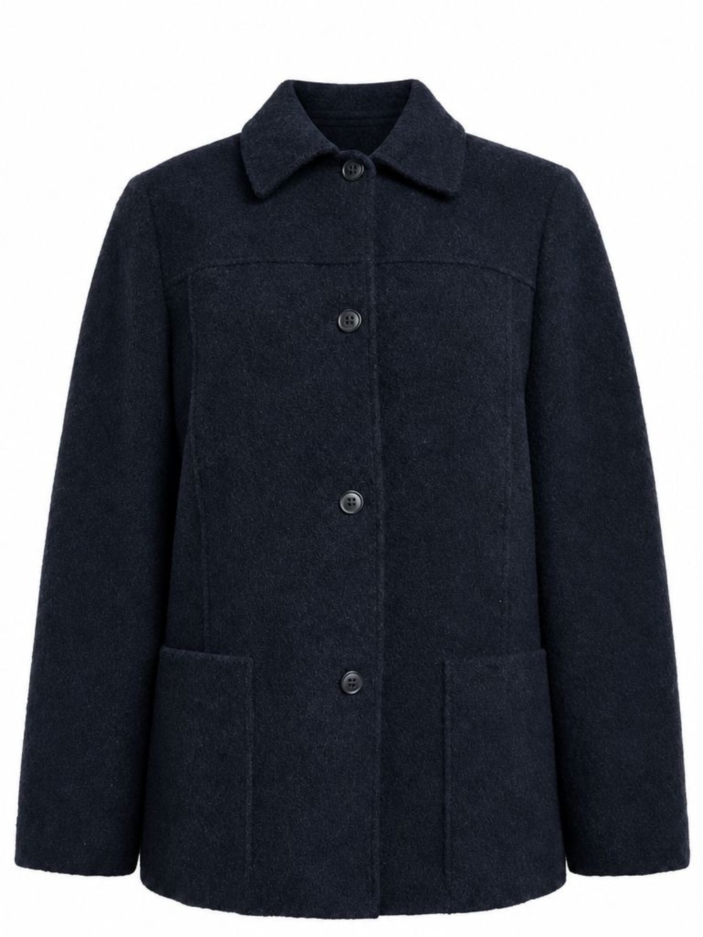 Lands’ End Black 100% Wool Boxy Jacket Pointed Collar Petite 10